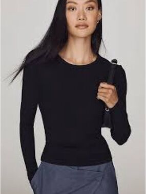 Anthropologie Elodie Black Long Sleeve Crewneck Top size L/XL